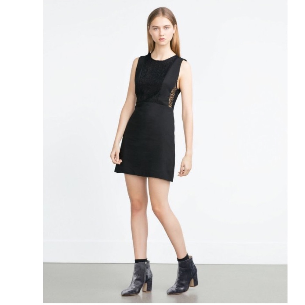 Zara trafaluc contrasting lace mini black dress